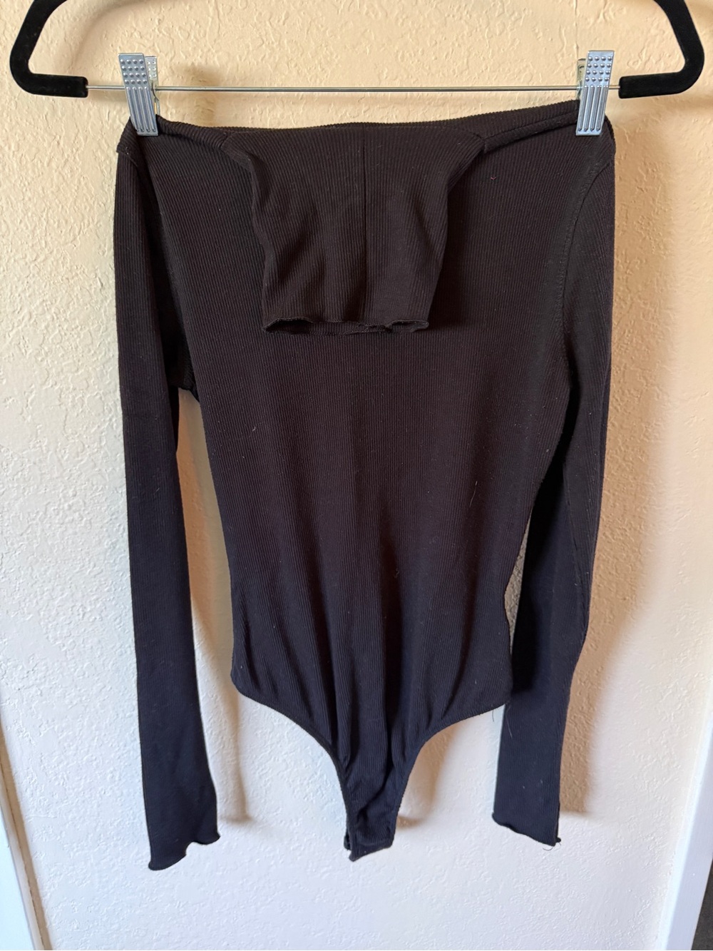 Free People Black Long Sleeve Ribbed Bodysuit